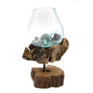 Steklena skleda na lesenem stojalu – Molten Glass on Wood (srednja)