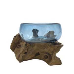 Mini modra steklena skleda na lesu – Molten Glass on Wood