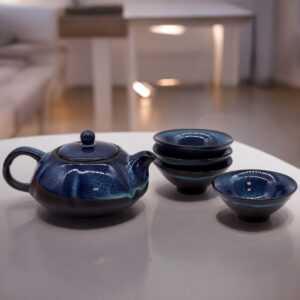 Rustikalni čajni set – modra glazura