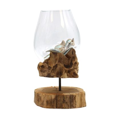 Steklena skleda na lesenem stojalu – Molten Glass on Wood (velika)