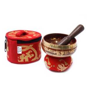 Mini tibetanska pojoča posoda – darilni set (rdeča)