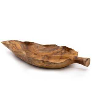 Lesena sadna skleda v obliki lista – teak