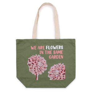 Platnena torba s tiskom We are Flowers – Olivno zelena (38x45 cm)